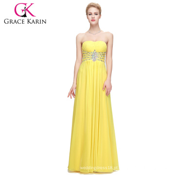 Grace Karin Strapless Sweetheart Chiffon Long barato Padrão De Vestido De Baile Amarelo CL6002
